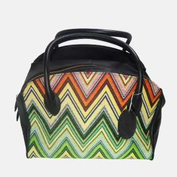 Grand Sac à Main en Cuir et Tissu – Multicolore