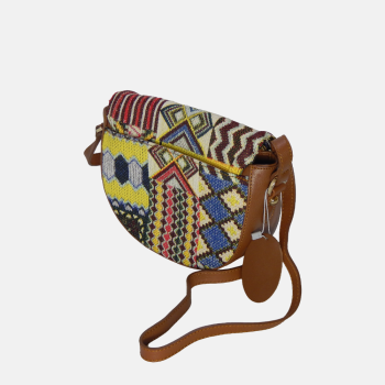 Sac à Bandoulière en Cuir et Tissu Brodé – Multicolore