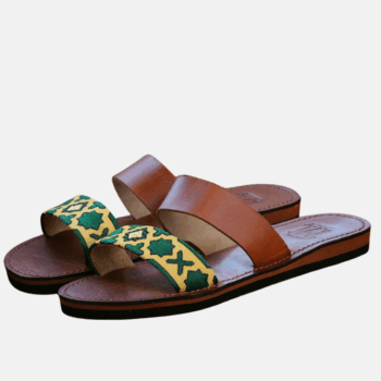 Sandales en Cuir et Tissée Motif Ethnique