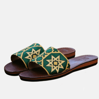 Sandales en Cuir Motif Zellige Étoilé - Vert