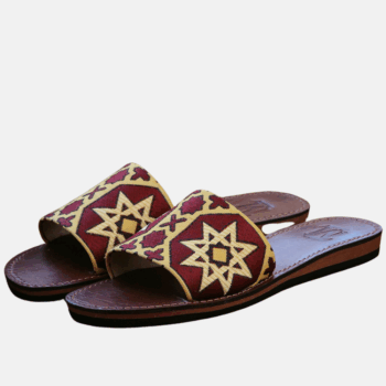 Sandales en Cuir Motif Zellige Étoilé - Rouge
